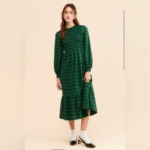 Louche Green Plaid Flannel Dress XL with Smocked Bodice